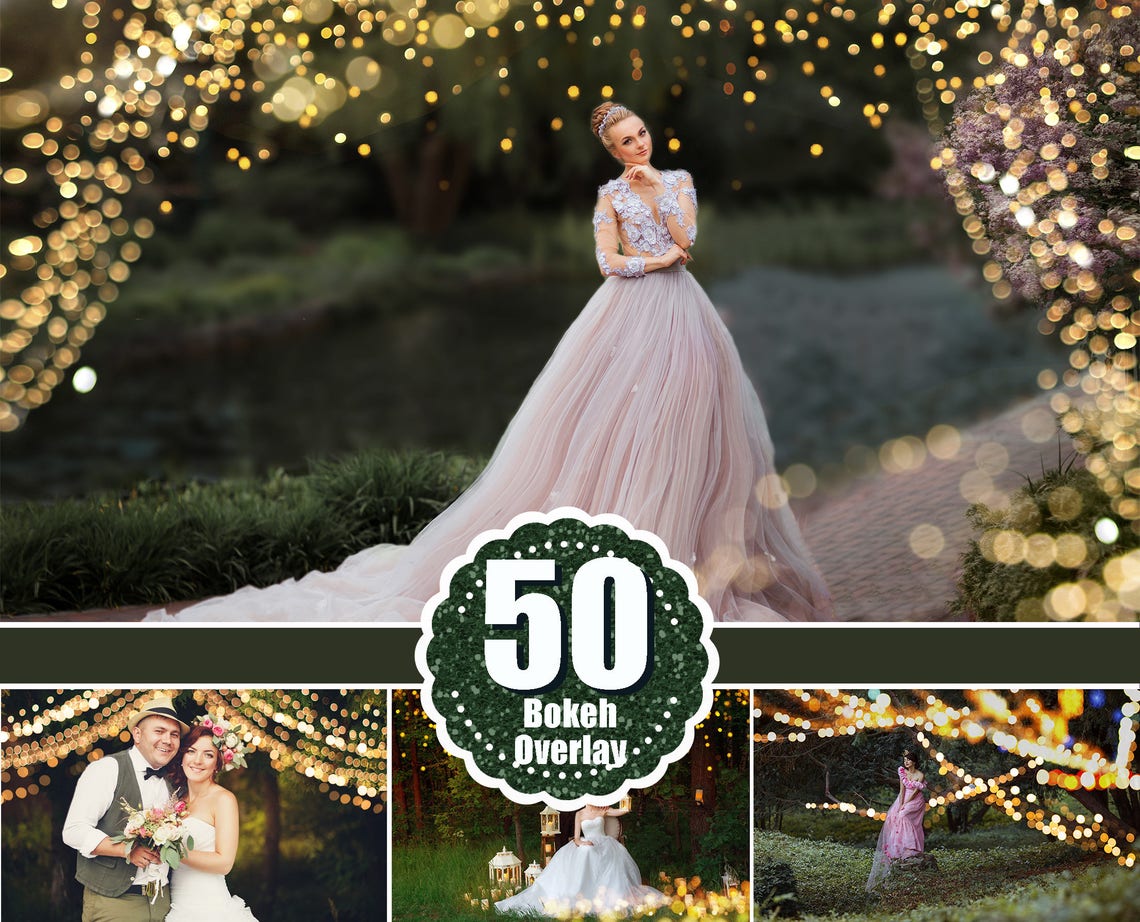 50 gold christmas magic shine bokeh Photoshop Overlays image 0