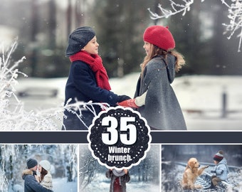 35 Winter frozen tree branch Photo overlays, Photoshop overlay, pine icy  snow branch, Christmas New Year holiday xmas photo sessia, png