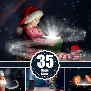 35 estrellas mágicas de nieve, brillo, superposiciones, Navidad Año Nuevo, superposiciones navideñas, fondo digital, invierno, superposiciones de mezcla de Photoshop, Bokeh png