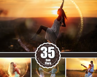 35 Destello solar, Luz solar, superposiciones de Photoshop, rayos de sol, sol natural, efectos fotográficos, Haze Overlay, boda, bokeh, rayos, jpg
