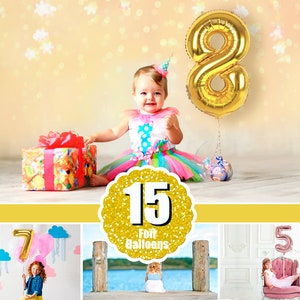 15 Foil Number Balloons, Photoshop Mix Overlays, Gold, Silver, digital backdrop, Balloon, Birthday, holiday, photo overlay, clipart, png