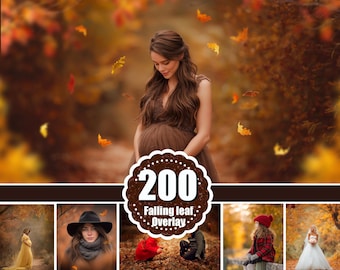 200 Fall Leaves Overlays, Autumn leaf png clipart, Photoshop Overlay, Realistic falling leaves photo effect, Digital background, Non- Ai