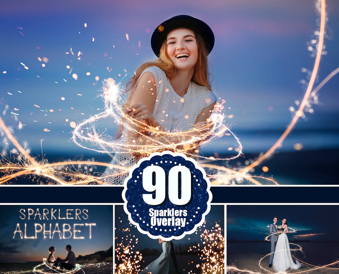 90 Sparklers alphabet Photoshop overlays long exposure image 0