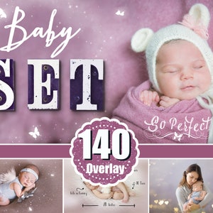 140 Set Baby-Neugeborene-Kinder-Overlay, Overlay-Pack-Bundle, Bokeh-Overlay, magischer Feen-Lichteffekt, Flügel-Schmetterlingsrahmen-Liebe-Wordart-Png