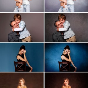 Peut inclure: Un collage de huit images mettant en sc&egrave;ne diff&eacute;rents membres d'une famille dans diverses poses. Les images sont dispos&eacute;es en grille, avec deux rang&eacute;es et quatre colonnes. La premi&egrave;re rang&eacute;e pr&eacute;sente un couple qui s'embrasse, la deuxi&egrave;me rang&eacute;e pr&eacute;sente un p&egrave;re et son fils, la troisi&egrave;me rang&eacute;e pr&eacute;sente une femme assise sur une chaise et la quatri&egrave;me rang&eacute;e pr&eacute;sente une femme enceinte debout.
