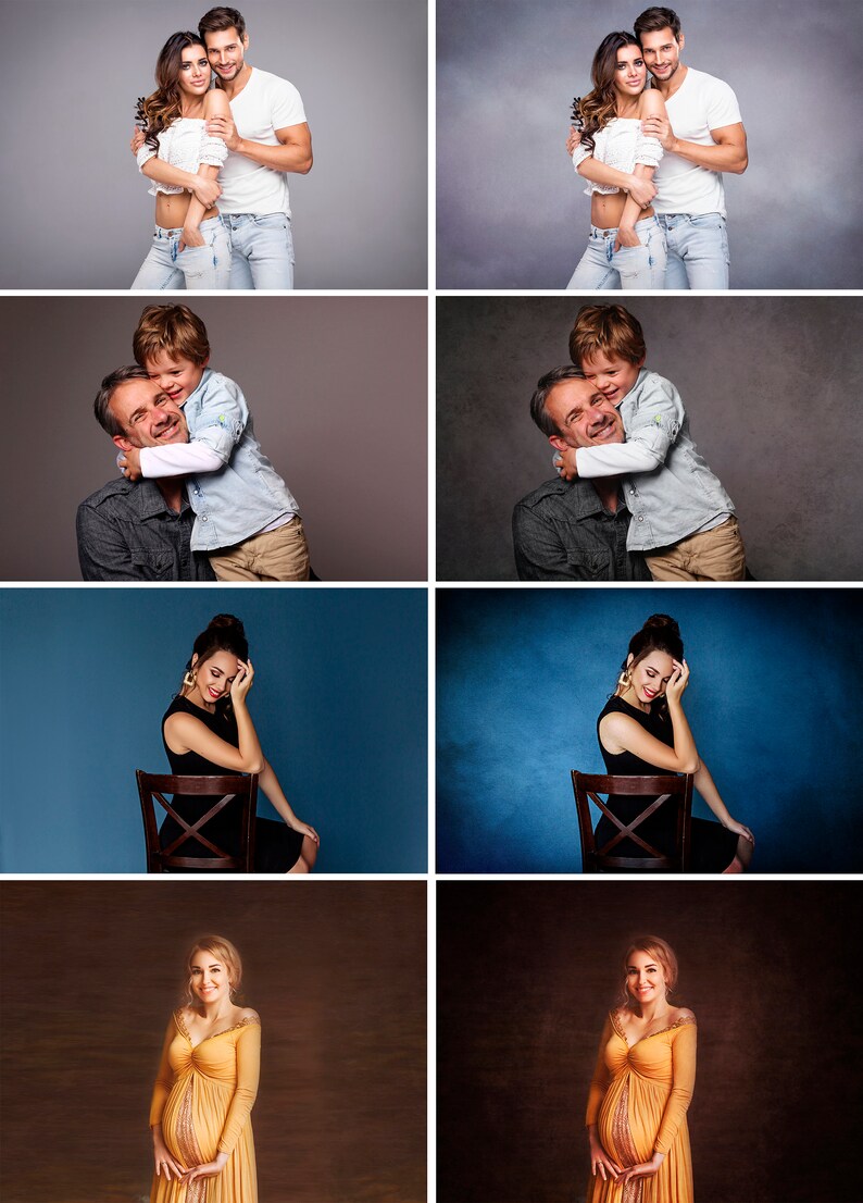 Peut inclure: Un collage de huit images mettant en sc&egrave;ne diff&eacute;rents membres d'une famille dans diverses poses. Les images sont dispos&eacute;es en grille, avec deux rang&eacute;es et quatre colonnes. La premi&egrave;re rang&eacute;e pr&eacute;sente un couple qui s'embrasse, la deuxi&egrave;me rang&eacute;e pr&eacute;sente un p&egrave;re et son fils, la troisi&egrave;me rang&eacute;e pr&eacute;sente une femme assise sur une chaise et la quatri&egrave;me rang&eacute;e pr&eacute;sente une femme enceinte debout.