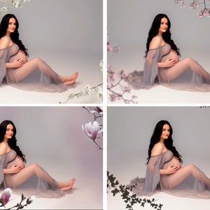 50 Floral frame overlays, Maternity background overlay, Floral branch backdrops overlay, Spring blurred flower, Photoshop overlays, png image 4