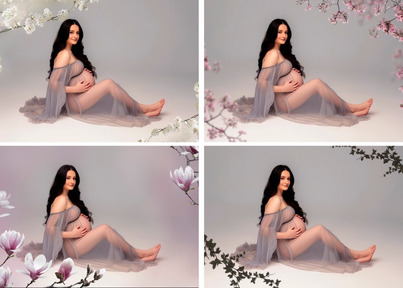 50 Floral frame overlays, Maternity background overlay, Floral branch backdrops overlay, Spring blurred flower, Photoshop overlays, png image 4