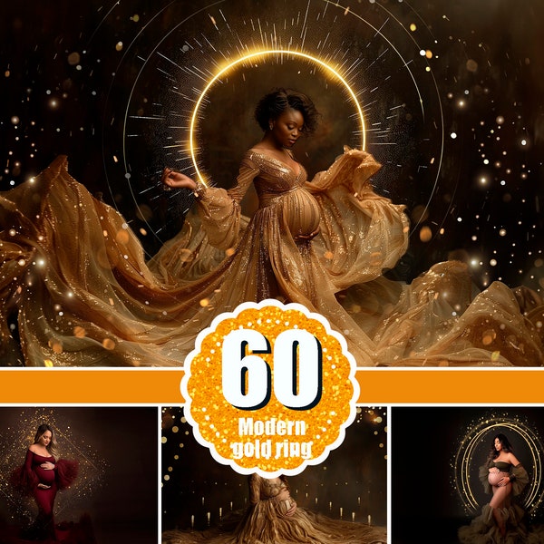 60 superpositions de maternité bagues modernes dorées, superposition de cercles de maternité, superposition de bokeh, effets de brillance, superposition de Photoshop, texture numérique png thumbnail