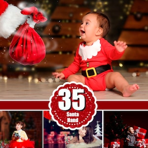35 Mano de Papá Noel, superposición de Photoshop, superposición de invierno de vacaciones navideñas, fondo digital, nieve, texto artístico, archivo png
