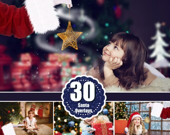 30 Santa Hand, Photoshop overlay, Christmas holiday winter overlay, reindeer, deer, snow, bokeh, magic light shine art text, png file