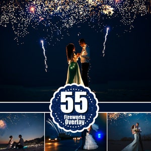 55 fireworks Photo Overlays, Photoshop Overlay, Wedding Party Firework Sparklers light, Night Holiday, Lighter Effect, jpg file