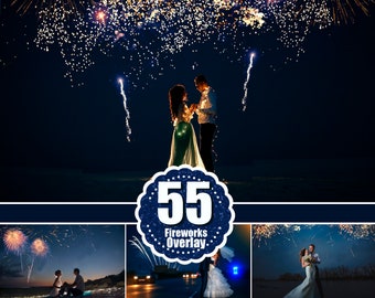 55 nakładek na zdjęcia fajerwerków, nakładka Photoshop, fajerwerki na wesele, zimne ognie, nocne wakacje, efekt zapalniczki, plik jpg