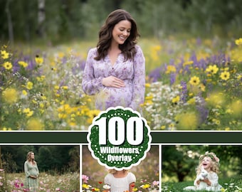 100 Summer wildflower Photoshop overlays. Flowering fields for photo editing. Meadow flower photo overlay. Bundle photo props portrait, png
