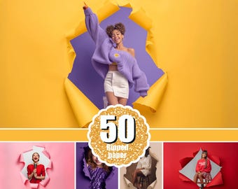 50 Ripped paper digital backdrop, Maternity background, Tear through wall effect, Photo frame, Photoshop overlay, Torn paper, png