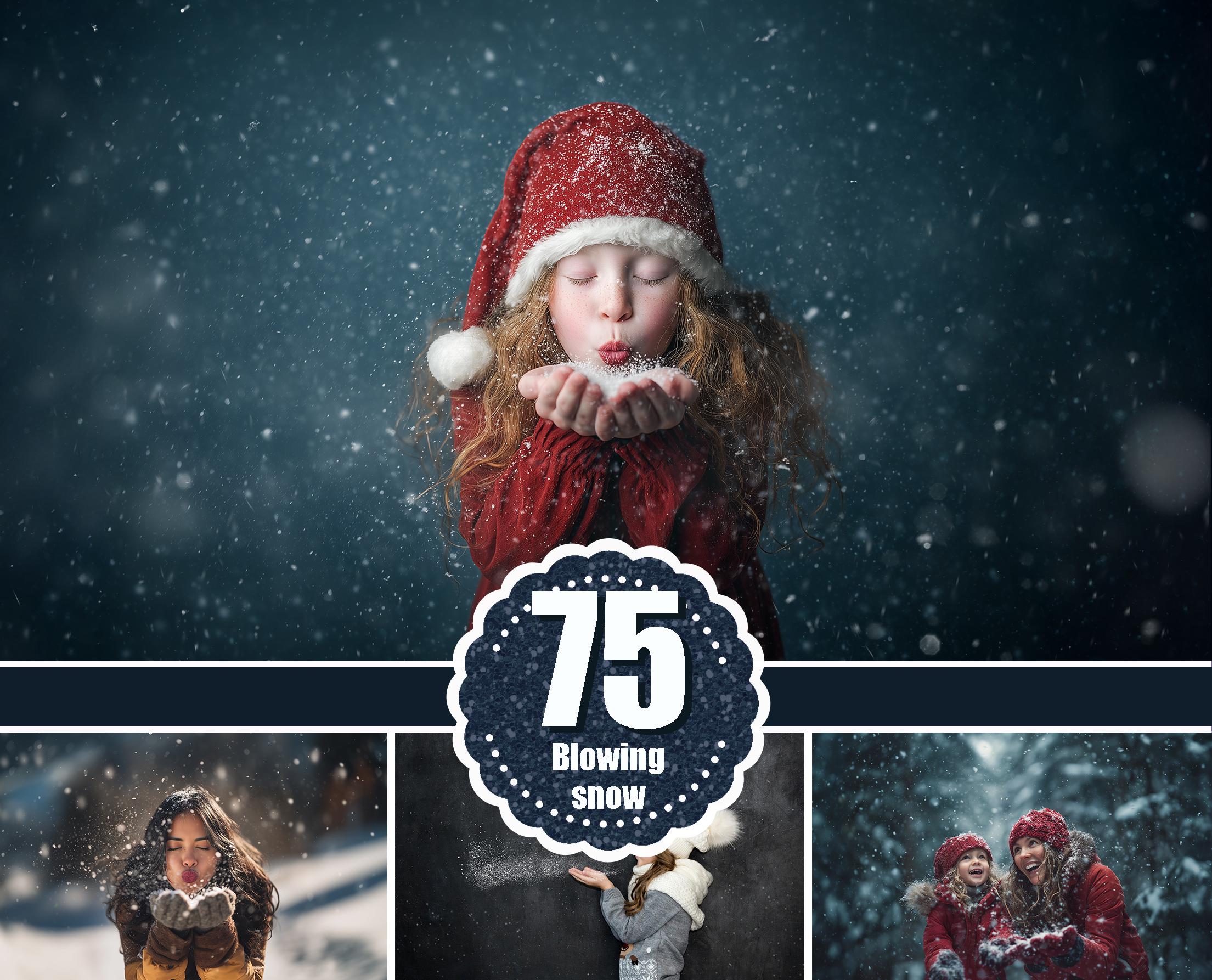 ゆきのオーダーページ 75 Blowing Snow Photo Overlays, Christmas Overlay, Photoshop