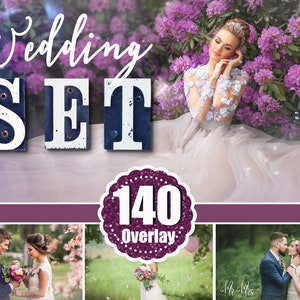 140 Wedding set pack bundle overlay, Flower branch bokeh sky fabric petals sparklers veil art text, Photoshop overlay, digital backdrop, png