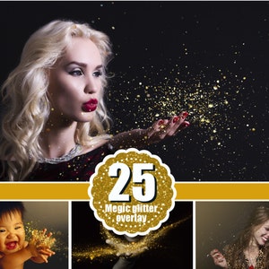 25 Gold blowing glitter  Photoshop Mix Overlays, shine dust sparkles confetti magic pixie overlay, photo effect, Photo Overlay, png