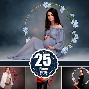 25 Flower foliage circle overlay, Maternity flower ring, Photoshop overlay, Gold golden ring frame maternity, Digital fine art texture, png