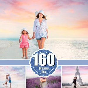 160 Dreamy romantic pastel photo sky, Skies cloud overlay, Beach realistic magic pastel sky, Photoshop Overlay, Digital sky, Megapack, jpg