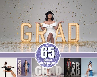 65 Graduation studio digital backdrops, Class school photography props, Grad portrait background, 3D Letters, Photoshop overlay, jpg