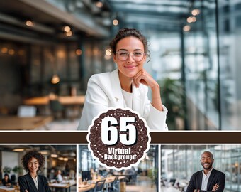 65 Modern blurred office virtual backgrounds bundle: Zoom, Skype, Teams. Digital backdrop for Resume. Business Headshot Portrait Photo jpg
