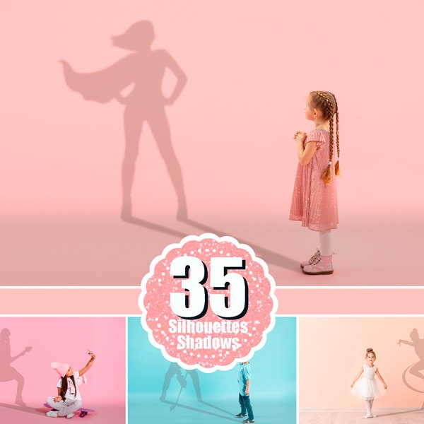 35 Silhouettes shadows Photoshop overlays, sport children dream, digital background, digital backdrop, Portrait photo, png