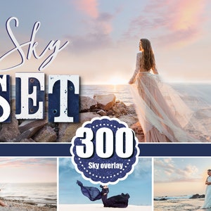 300 set pack bundle sky overlay, Photoshop overlay, Cloud sunset dramatic realistic nature romantic dreamy night star sky, Digital backdrop