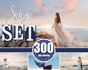 300 set pack bundle sky overlay, Photoshop overlay, Cloud sunset dramatic realistic nature romantic dreamy night star sky, Digital backdrop