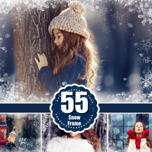 55  Christmas frame border overlay, Photoshop overlay, Winter Snow snowflake overlay, Winter texture, Christmas photo effect, png