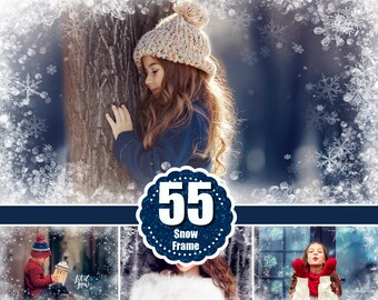 55  Christmas frame border overlay, Photoshop overlay, Winter Snow snowflake overlay, Winter texture, Christmas photo effect, png