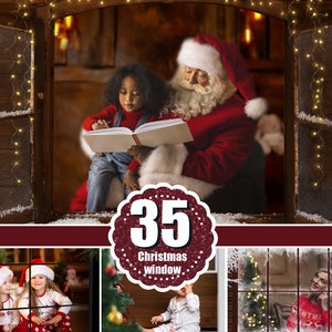 35 Marcos de ventana, marcos rústicos, Navidad, superposiciones de Photoshop, invierno, nieve, fondo digital, fondo digital, archivo png