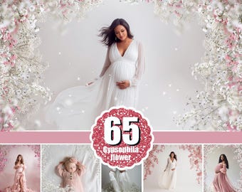 65 Baby's Breath Flower, Floral frame branch overlay, Maternity wedding flower portrait, Gypsophila, Digital Download, Photoshop overlay png