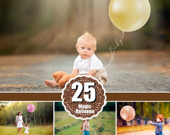 25 Magic Balloons, digital backdrop, digital background, template scene, Photoshop Mix, png file