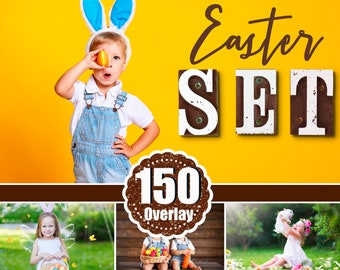 150 Easter overlay, Flower branch light bunny butterfly bubble sun chicks wing stamp wordart overlay, Spring summer, Photoshop overlay, png