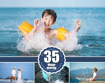 35 Wasserspritzer-Foto-Overlays, Photoshop-Mix-Overlay, Fotografie-Overlays, Meer-Sommer-Fluss-Ozean-Overlays, Spritzer-Overlay, PNG