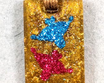 Dual Guardian Angel Resin Pendant Keychain, Backpack or Purse Charm - Pink, Blue, Bronze