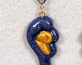 Pendientes de alas de ángel para el hombro - Azul, dorado