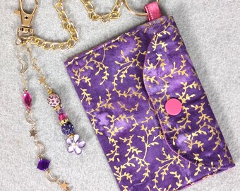 Mini monedero/cartera con cadena - Bubblegum Luxe: rosa intenso, morado y dorado