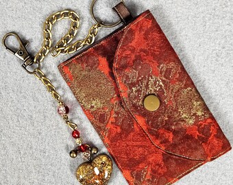 Mini monedero/cartera con cadena de ángel guardián - Colores del bosque otoñal: burdeos, dorado, cobre y marrón