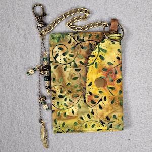 Mini Purse/Wallet & Chain - Fall Forest Colors: Green, Yellow, Gold, Brown