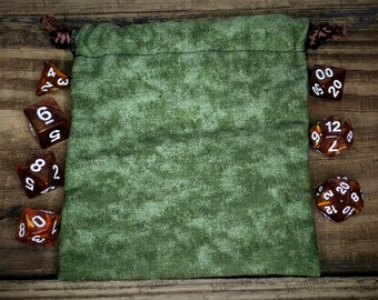 Combo de dados D&D y bolsa hecha a mano: salvia/marrón, marrón/verde