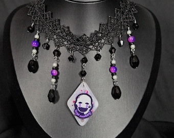 FNAF Puppet Reminder Pendant & Gothic Lace Choker: "forget something?"