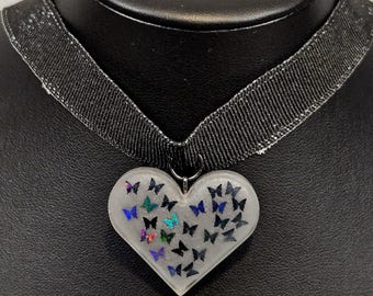 Night's Flight Butterfly Choker - Black, Silver, Grey, Iridescent Butterflies
