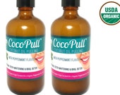 Organic Coconut Oil Pulling Mouthwash, Bad Breath Remedy, Natural Teeth Whitening - With Peppermint Taste. 2 4oz Bottles