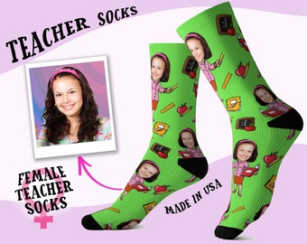 Custom Teacher Socks, Teacher Appreciation Socks, Photo teacher socks, teacher face socks, teacher gift socks,  female teacher gift