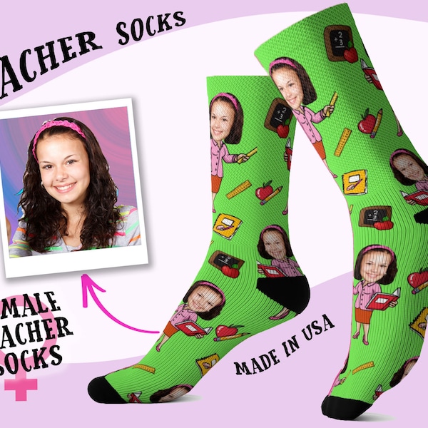 Custom Teacher Socks, Teacher Appreciation Socks, Photo teacher socks, teacher face socks, teacher gift socks,  female teacher gift