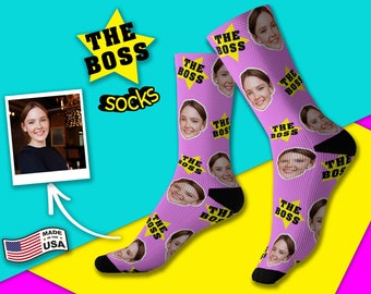 Best Boss Gift Socks, The Boss Socks, Custom Gifts For Boss,Socks with Pictures, gifts For Boss, Custom Face Socks, Job gifts , Made in USA