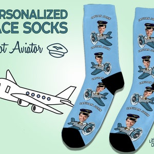 Pilot Gifts Socks for Him, Aviator Gifts for Men, Customized Socks, Airplane Gifts, Airplane Gift, Personalized Gift for Pilot, Face Socks