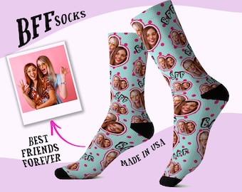 Custom BFF Socks , Funny Face socks, Bff picture socks, Best friend face socks, Gift for friend, Gift for her , Best Friend Photo socks, BFF